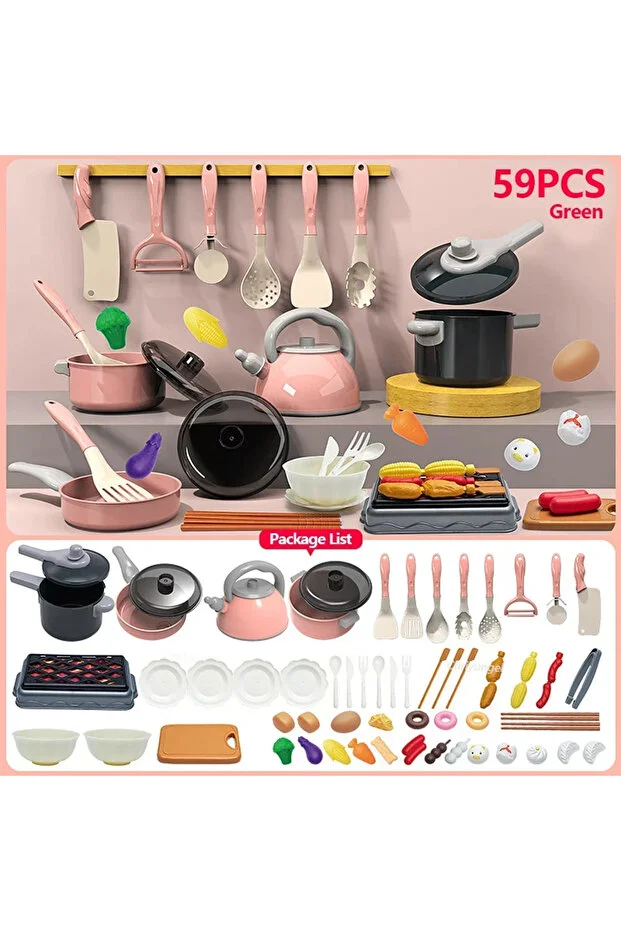 Choice 59PCS Pink Kids Kitchen Toys Set Play Kitchen Accessories Kit with Play Pots Pretend